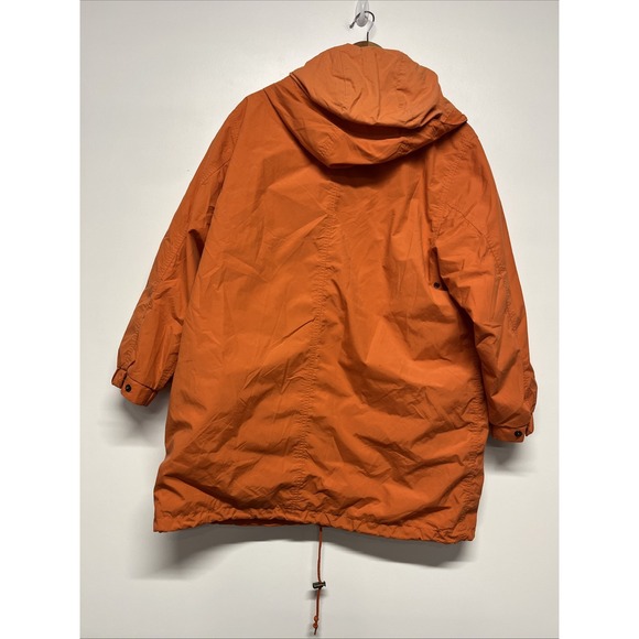 Eddie Bauer Women's Windbreaker Rain Jacket Orange Hooded Pockets Sz Small - Picture 3 of 3